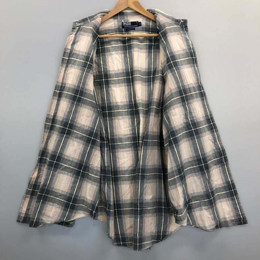 美品◆ポロラルフローレン 2フラップポケットシャツ 90年代 オールド チェック メンズ サイズXL Polo Ralph Lauren 【AFB39】