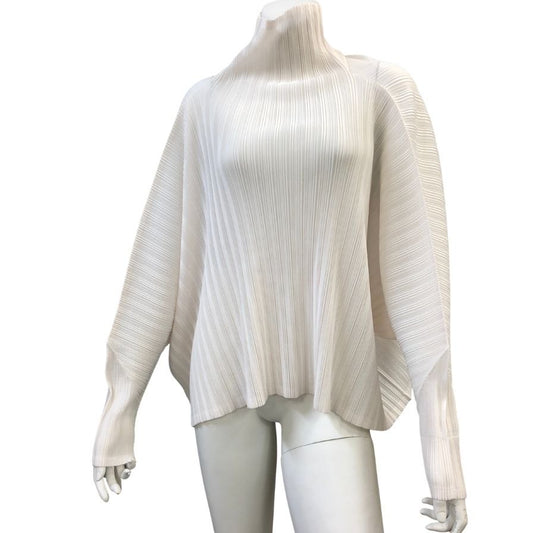 美品◆プリーツプリーズ カットソー PP91-FK343 ハイネック レディース ホワイト サイズ3 PLEATS PLEASE 【AFB26】