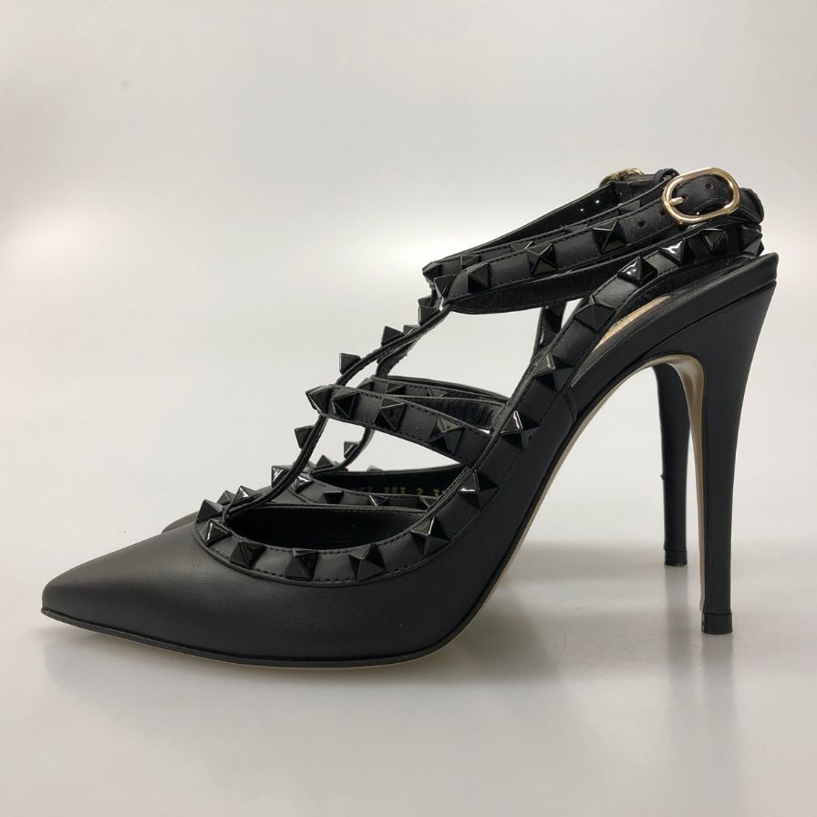 ヴァレンティノガラヴァーニ ヒールパンプス ストラップ ロックスタッズ ブラック レディース サイズ37 VALENTINO GARAVANI 約23.5cm【AFC47】