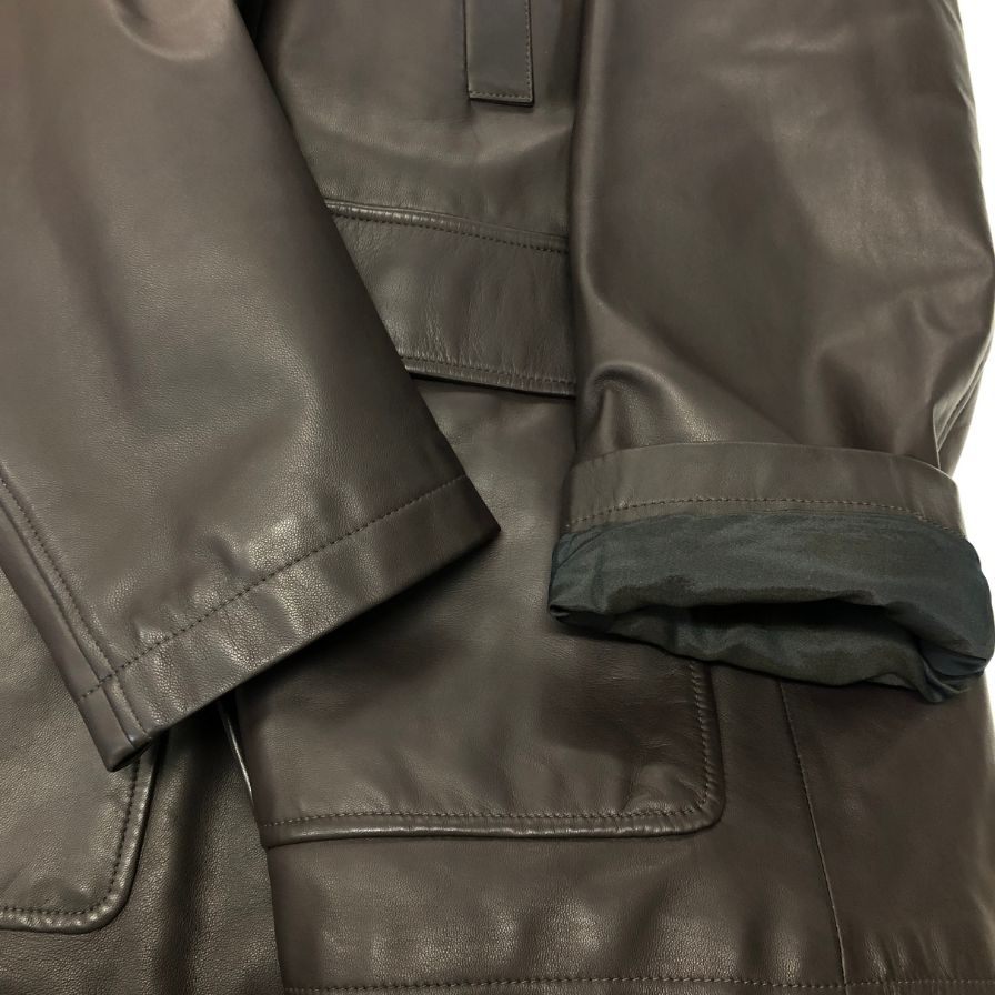 極美品◆サルヴァトーレ フェラガモ ラムレザーコート ガンチーニボタン レディース サイズ54 ブラウン  Salvatore Ferragamo 【AFG1】