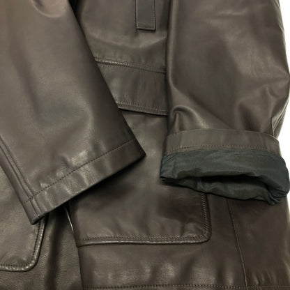 極美品◆サルヴァトーレ フェラガモ ラムレザーコート ガンチーニボタン レディース サイズ54 ブラウン  Salvatore Ferragamo 【AFG1】