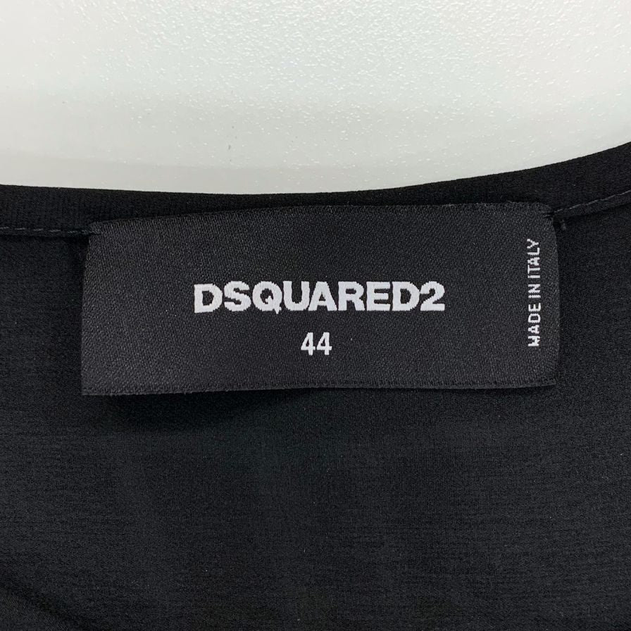 中古◆ディースクエアード ノースリーブ トップス ロゴプレート シルク100% レディース サイズ44 ブラック DSQUARED2 【AFB6】