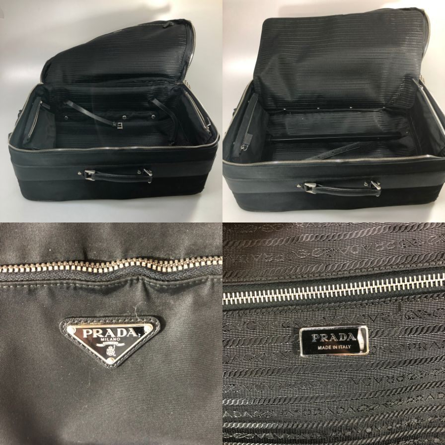 プラダ キャリーケース テスートナイロン×レザー ブラック トライアングルロゴ 2輪 鍵付き PRADA【AFE13】