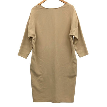 極美品◆デミルクス ビームス ワンピース アセテート 七分丈 Vネック ベージュ レディース サイズ36 Demi-Luxe Beams 【AFB18】