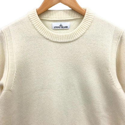 美品◆ストーンアイランド クルーネックニット 8115508A3 ロゴパッチ ウール ポリアミド サイズM メンズ ホワイト STONE ISLAND 【AFB35】