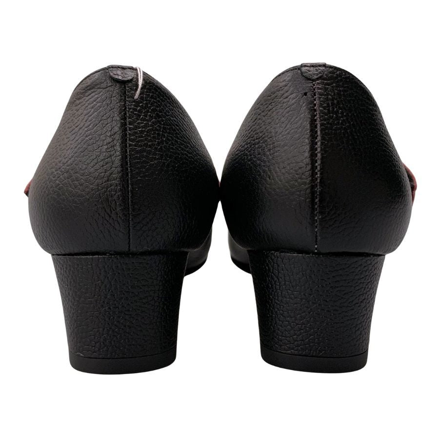 ジュンジュンバイ新宿屋 パンプス レザー 3072 レッド ブラック オデット レディース サイズ23.5 Jun.Jun by shinjukuya 約23.5cm【7-17】