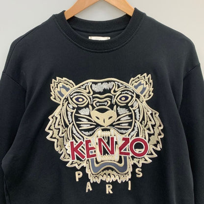 中古◆ケンゾー スウェットトレーナー 21AW タイガー 刺繍 ロゴ クルーネック パイル ブラック メンズ サイズXS KENZO 【AFB3】