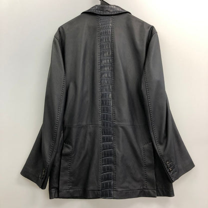 美品◆ブリオーニ ディアスキン クロコパッチ コンビ レザー ジャケット ブラック メンズ サイズ50 BRIONI 【AFA17】