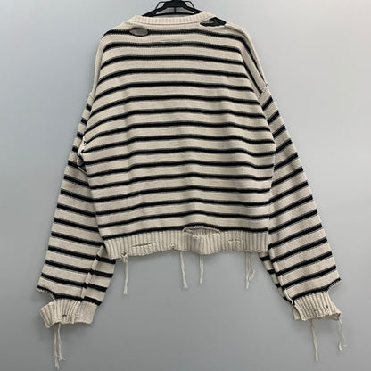 極美品◆エムエムシックス メゾン マルジェラ 23SS クルーネックニット ダメージ加工 ボーダー ホワイト レディース サイズXL S52GP0141 MM6 Maison Margiela 【AFA6】