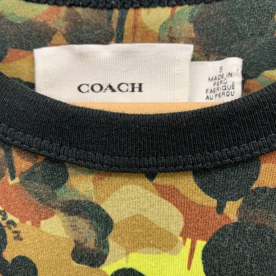 中古◆コーチ Tシャツ クルーネック 迷彩柄 カーキ メンズ サイズS COACH 【AFB25】