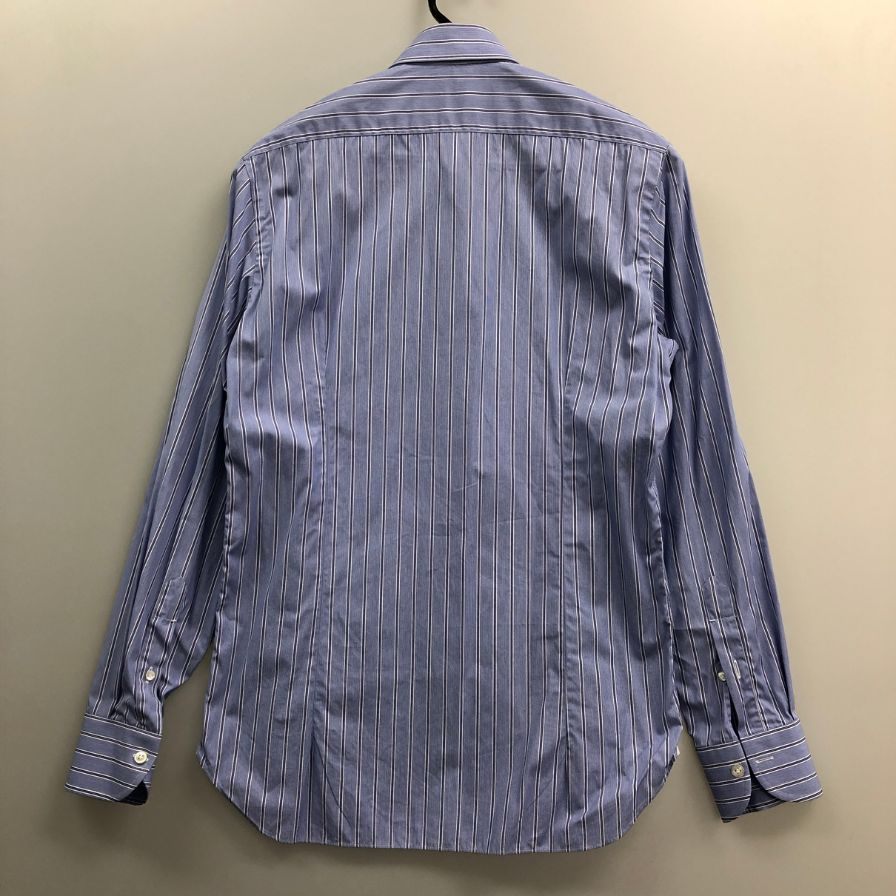 美品◆マリア サンタンジェロ シャツ コットン ストライプ ブルー系 メンズ サイズ39/15.5 Maria Santangelo 【AFB19】