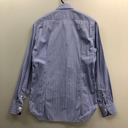美品◆マリア サンタンジェロ シャツ コットン ストライプ ブルー系 メンズ サイズ39/15.5 Maria Santangelo 【AFB19】