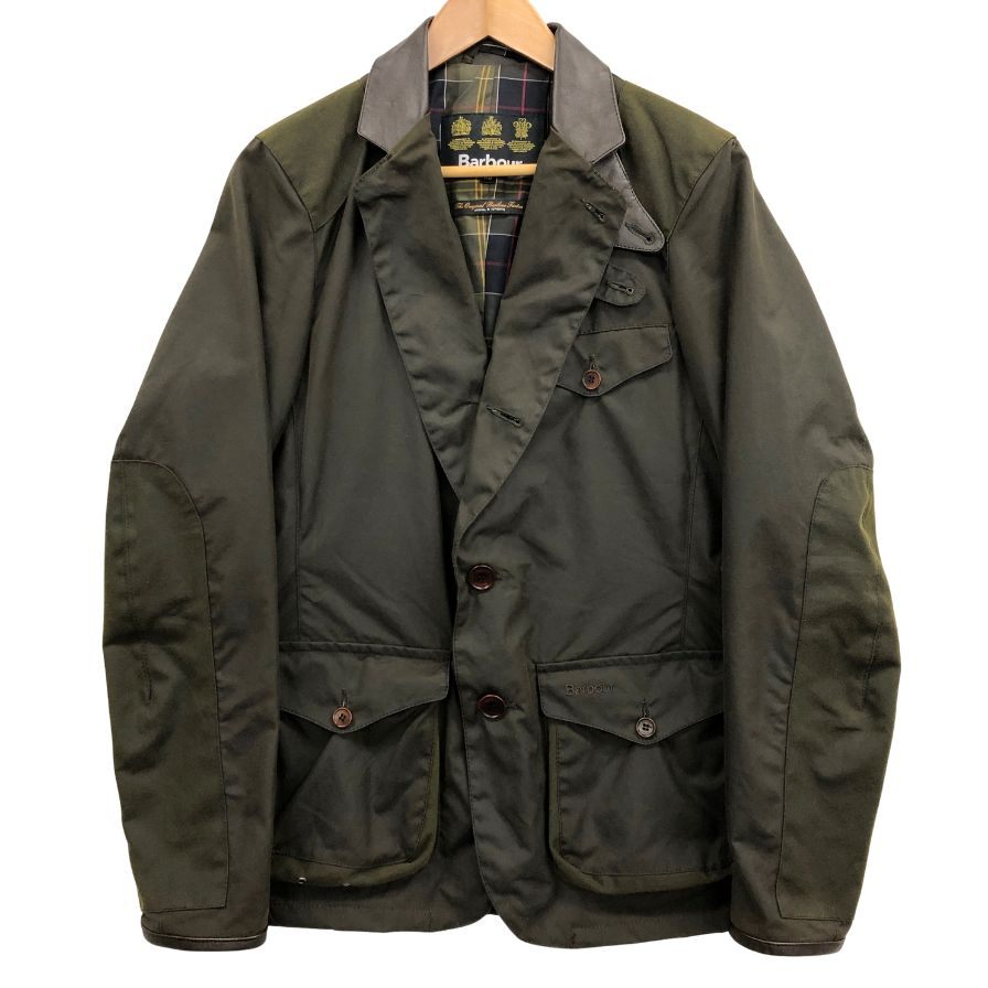 中古◆バブアー ハンティングジャケット ビーコン スポーツ ジャケット コットン 切替 レザー カーキ メンズ サイズXS Barbour BEACON SPORTS JACKET 【AFB52】