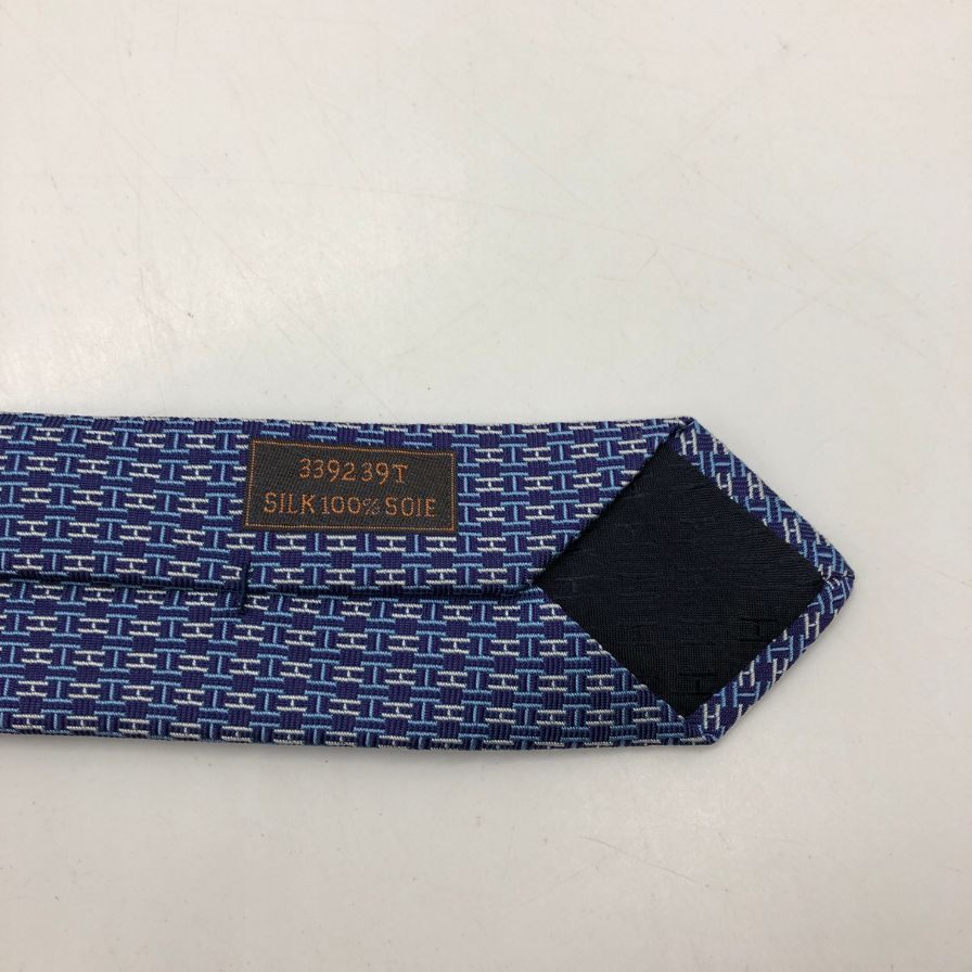 エルメス ネクタイ H柄 シルク ネイビー 7cm HERMES【AFI21】