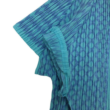 極美品◆プリーツプリーズ イッセイミヤケ 半袖カットソー ブルー系 レディース サイズ4 PP73-JK482 PLEATS PLEASE ISSEY MIYAKE 【AFB16】