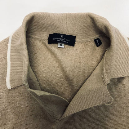 美品◆エルメネジルドゼニア ポロシャツ コットン サマーニット ベージュ系 サイズM メンズ Ermenegildo Zegna 【AFF19】