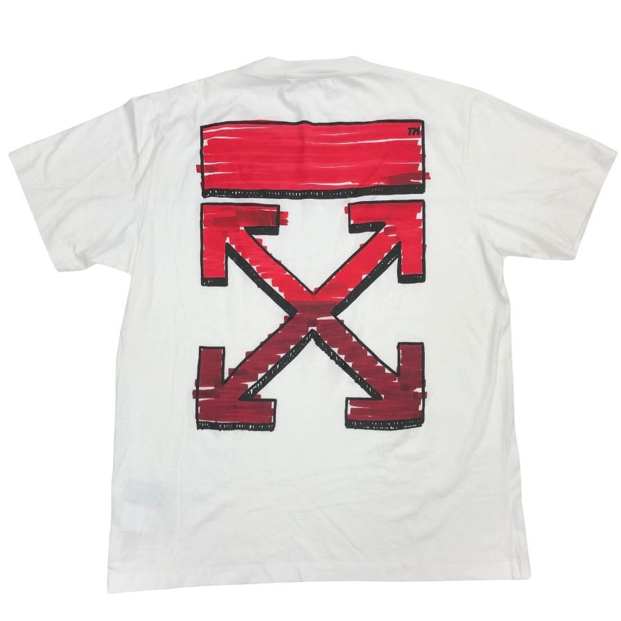 新品同様◆オフホワイト 半袖Tシャツ バックプリント マーカー スリム ロゴ プリント OMAA027R21JER003 ホワイト メンズ サイズXXL OFF-WHITE MARKER S/S SLIM TEE 【AFB41】