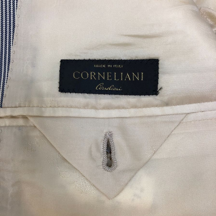 美品◆コルネリアーニ 3つボタン ジャケット ストライプ柄 シルク混 メンズ サイズ50 グレー系 CORNELIANI 【AFB46】