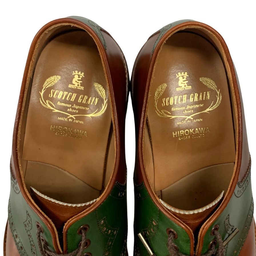 スコッチグレイン コンビシューズ 1429 直営店限定モデル レザー メンズ サイズ24.5 ブラウン グリーン SCOTCH GRAIN 約24.5cm【AFC41】