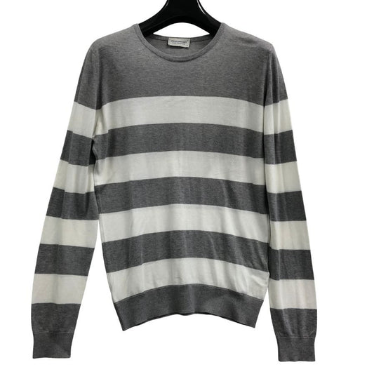 中古◆ジョンスメドレー クルーネックニット グレー×白 ボーダーコットン レディース サイズS JOHN SMEDLEY 【AFB40】