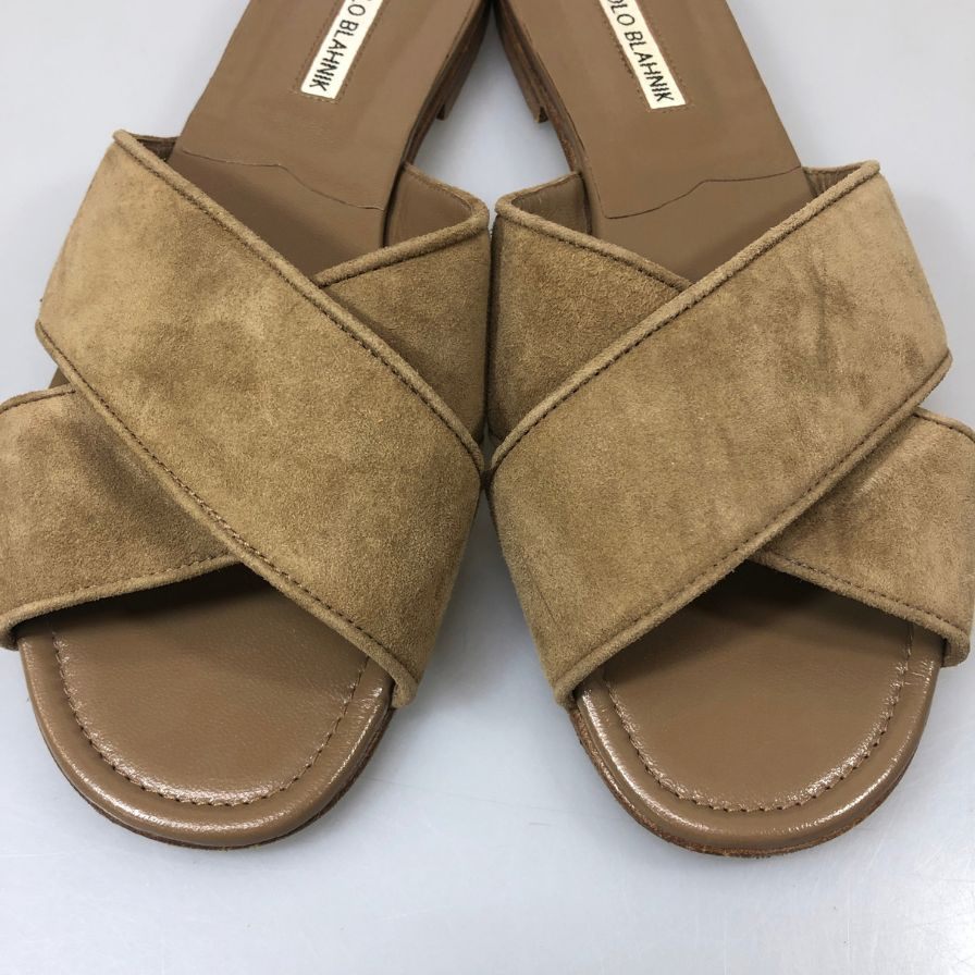 マノロブラニク フラットサンダル スエード ベージュ レディース サイズ39 MANOLO BLAHNIK 約25.0cm【YB3】