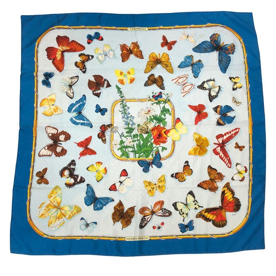 エルメス スカーフ カレ 90 プロヴァンス地方の踊り ブルー HERMES【AFI19-2】
