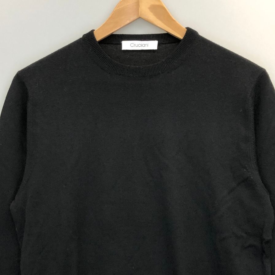美品◆クルチアーニ ウールクルーネックニット メンズ サイズ 44 ブラック Cruciani 【AFB16】