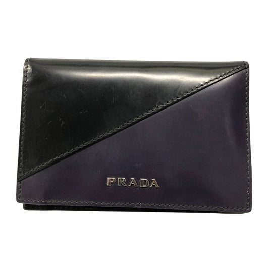 プラダ レザー カードケース 名刺入れ カウレザー バイカラー ブラック バイオレット ユニセックス PRADA【AFI12】