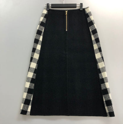 ドゥロワー 23AW ケヌキスカート ブロックチェック バッファロー 6524-299-1761 ホワイト ブラック サイズ36 Drawer【AFB41】