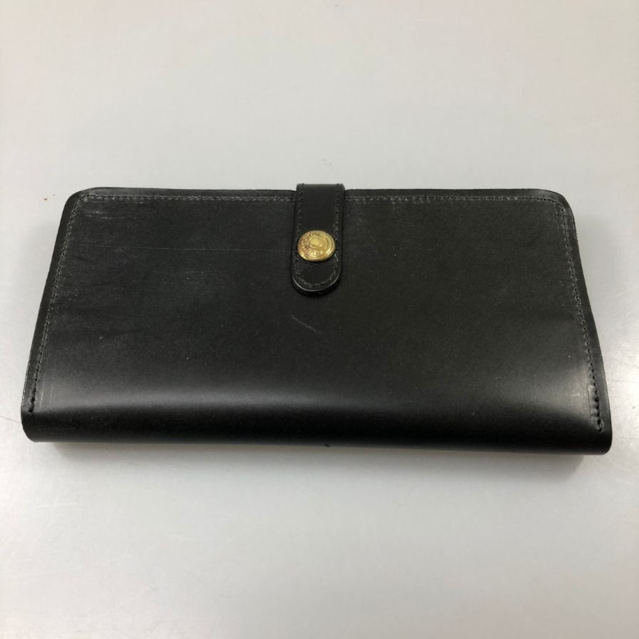 グレンロイヤル 長財布 二つ折り財布 フラップボタン ブライドルレザー ブラック ゴールド金具 GLENROYAL【AFI1】