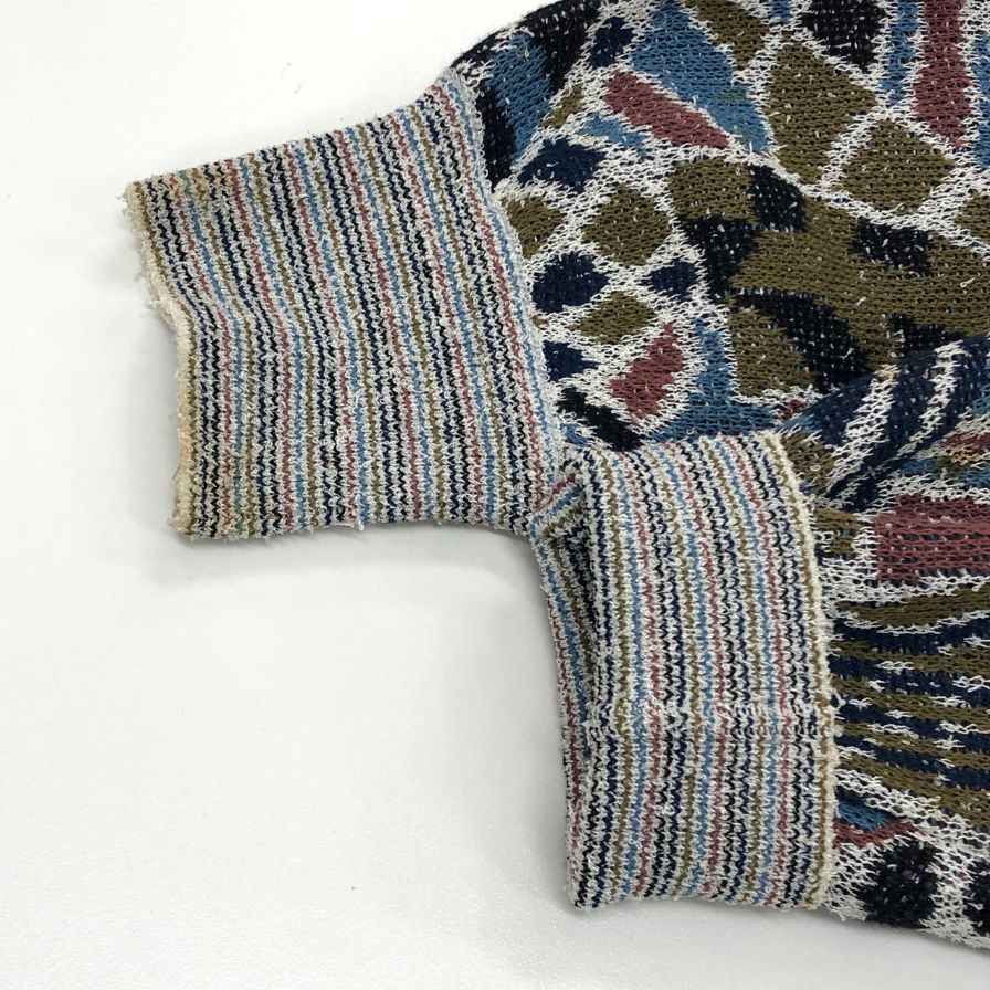 美品◆ミッソーニ ウオモ カーディガン オールド 総柄 ブルー系 メンズ サイズ50 MISSONI UOMO 【AFB33】