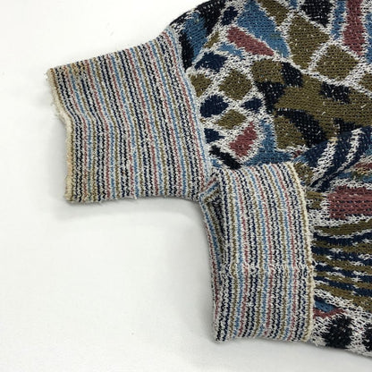 美品◆ミッソーニ ウオモ カーディガン オールド 総柄 ブルー系 メンズ サイズ50 MISSONI UOMO 【AFB33】