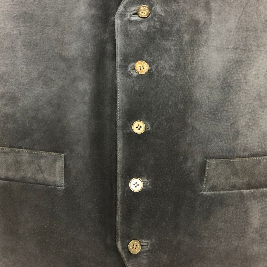 美品◆エルメス ジレ ヴィンテージ L'OR DES CHEFS ネイビー系 シルク×ピッグスキン サイズ48 メンズ HERMES 【AFB20】