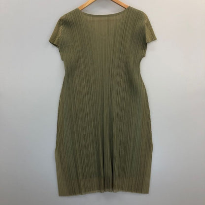 極美品◆プリーツプリーズ チュール レイヤード ワンピース カーキ サイズ3 レディース PP33-JT626 PLEATS PLEASE ISSEY MIYAKE 【AFB38】