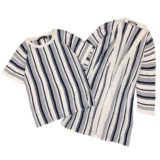 中古◆ウィークエンド マックスマーラ アンサンブル Tシャツ カーディガン ストライプ ベルト付き サイズM相当 レディース ホワイト系 Weekend Max Mara 【AFB36】