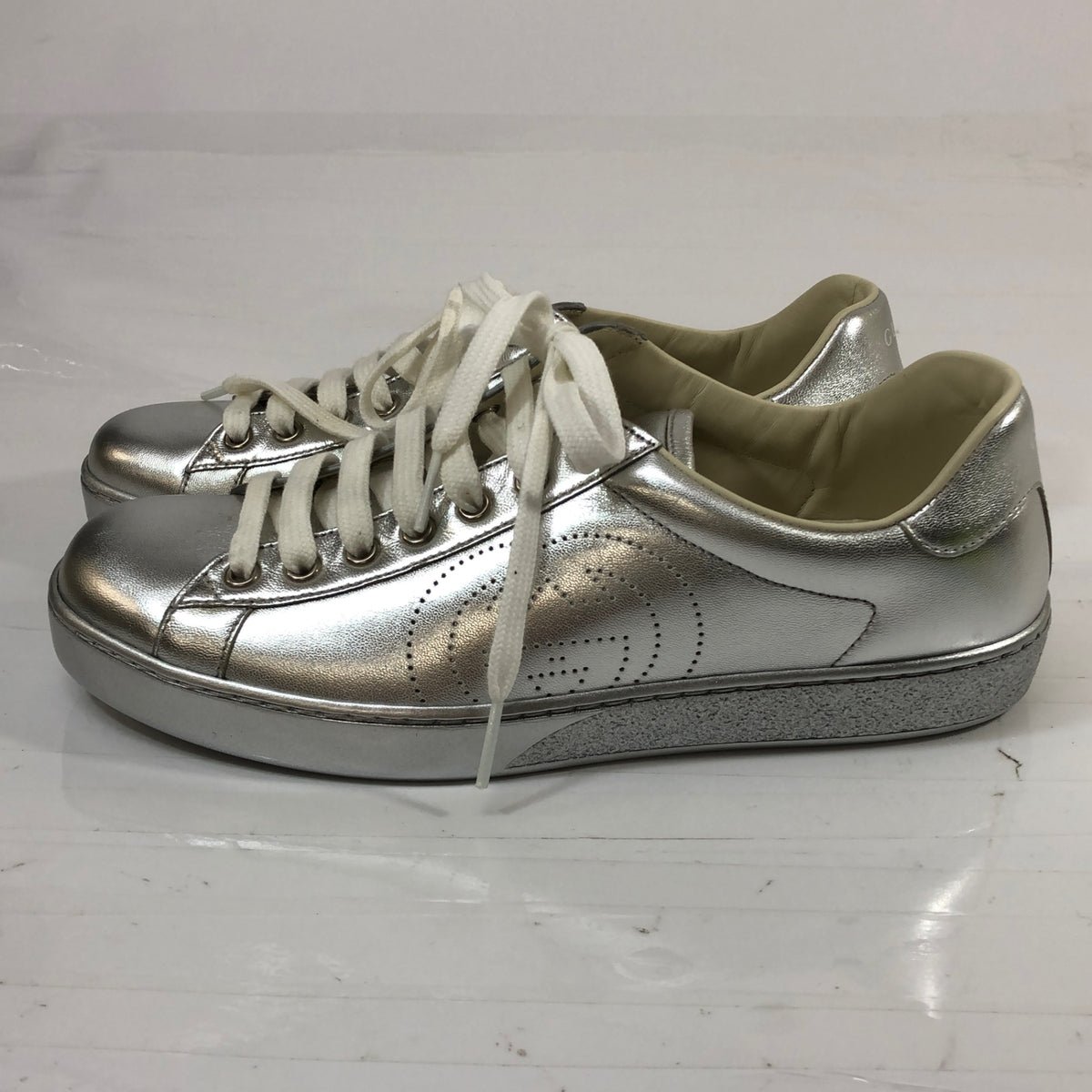 グッチ レザースニーカー インターロッキングG シルバー 660266 レディース サイズ6 GUCCI 約25.0cm【YB2】