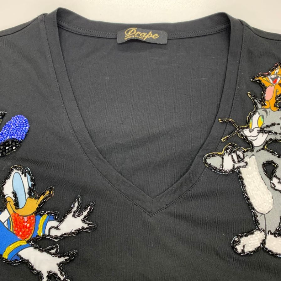 美品◆ドレープ Tシャツ メンズ ディズニー&ワーナーブラザーズ ビーズ付き サイズ不明 DRAPE 【AFB46】