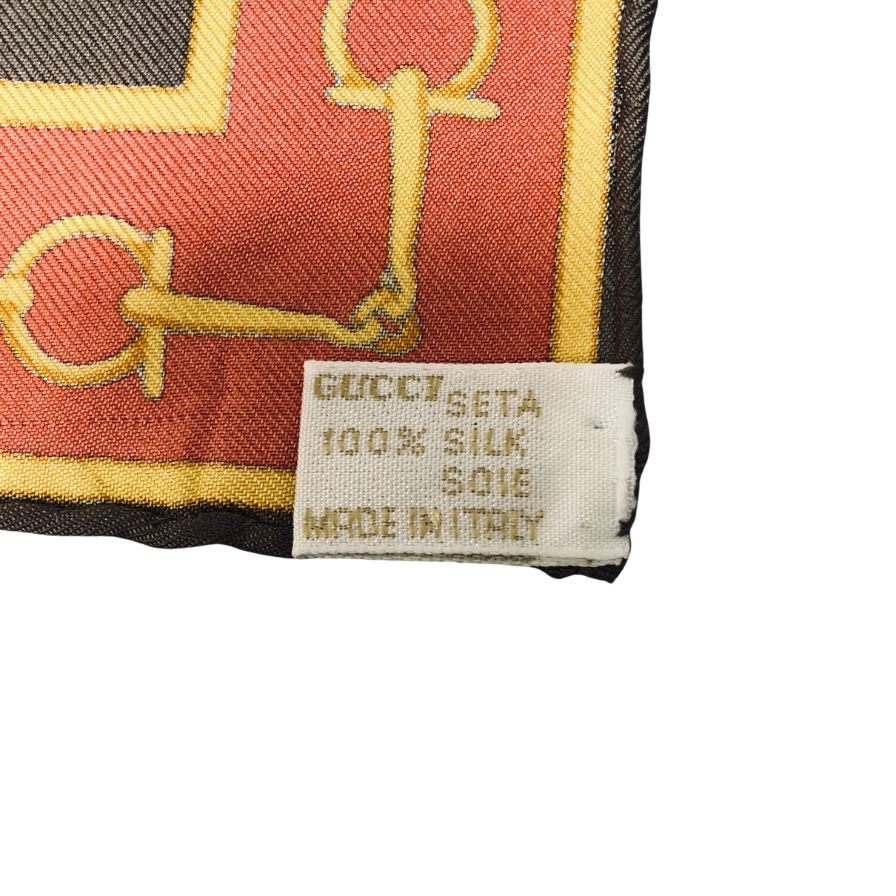 グッチ ハンカチ ホースビット柄 シルク 総柄 ブラウン GUCCI【AFI16】【中古】