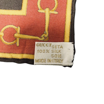 グッチ ハンカチ ホースビット柄 シルク 総柄 ブラウン GUCCI【AFI16】【中古】