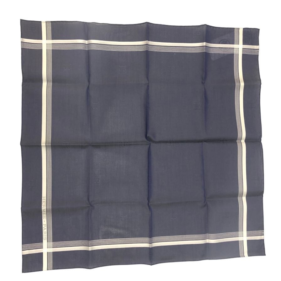 エルメス ハンカチ コットン100% ネイビー レディース HERMES【AFI6】【中古】
