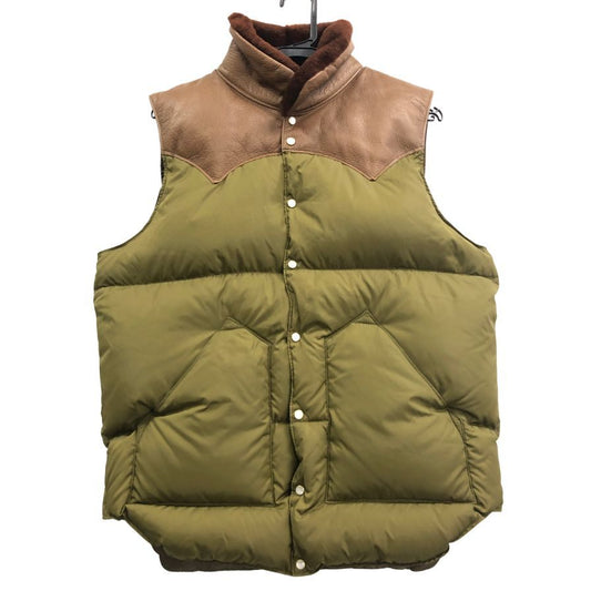 美品◆ロッキーマウンテン フェザーベッド×アナトミカ ダウンベスト カーフレザー メンズ サイズ40 カーキ×ブラウン Rocky Mountain Featherbed×ANATOMICA 【AFA1】