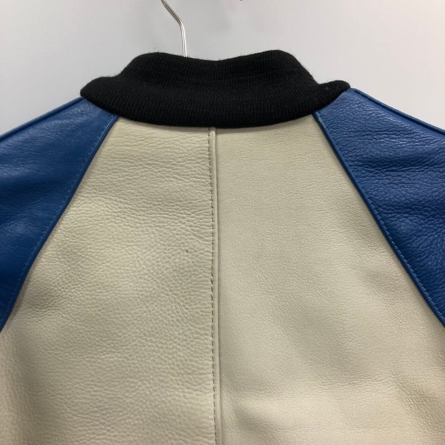 美品◆バンソン チームジャケット パッチ付 レザー MADE IN USA メンズ サイズ34 ブルー×ホワイト vanson 【AFF22】