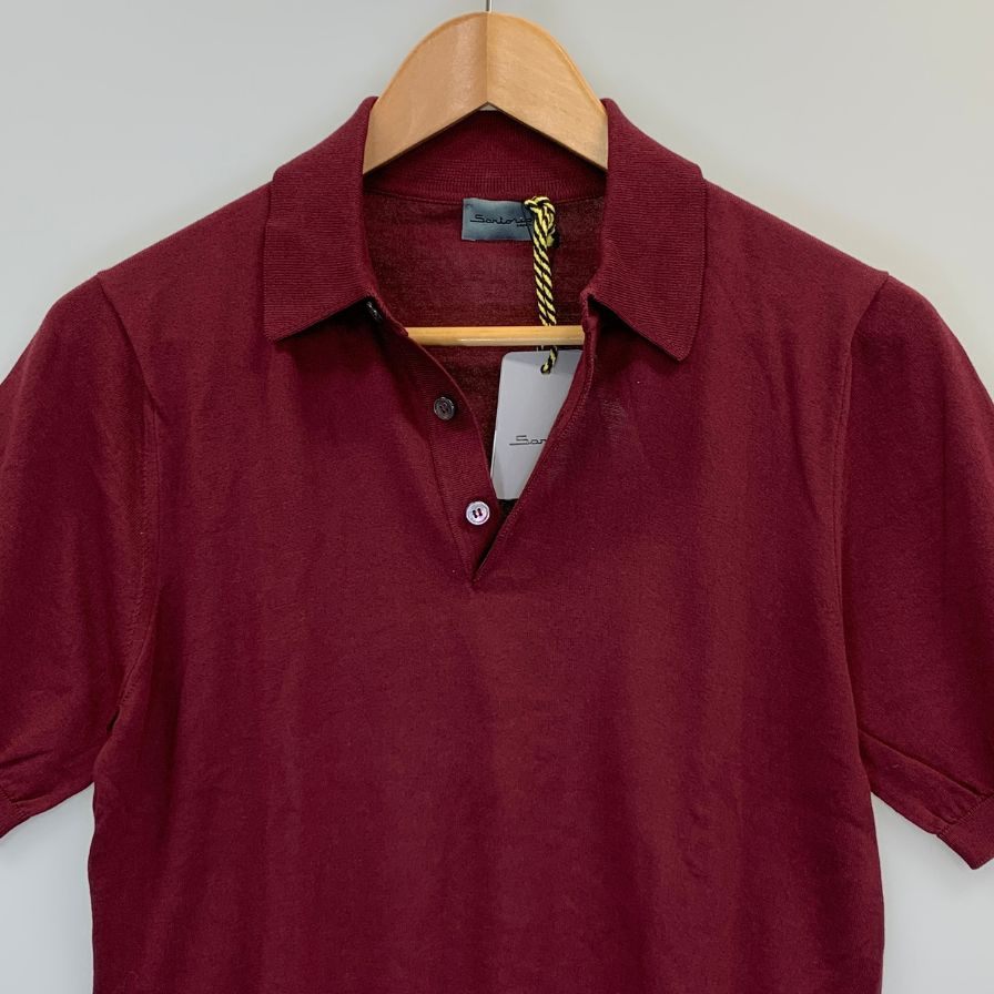 新品同様◆サントニオ ナポリ 半袖ポロシャツ コットン ニット ボルドー メンズ サイズ46 Santonio NAPOLI 【AFB32】