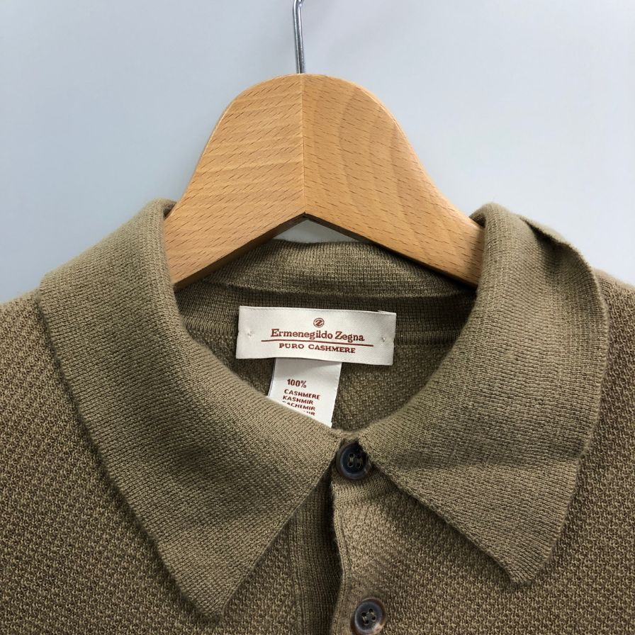 美品◆エルメネジルドゼニア ポロシャツ ニット カシミヤ100% ベージュ系 サイズ50 メンズ Ermenegildo Zegna 【AFB41】