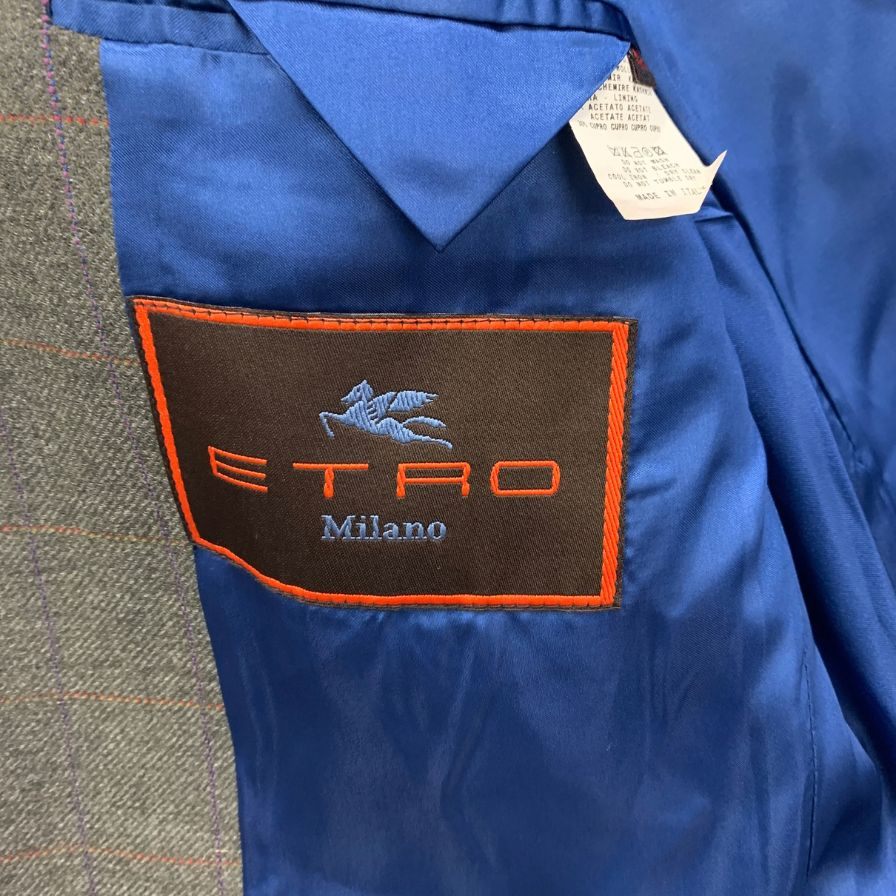 中古◆エトロ 3Bジャケット 肩パッド イタリア製 カシミア混 メンズ サイズ48 グレー ETRO 【AFB28】