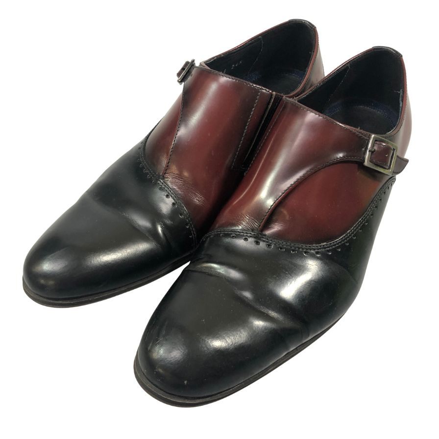 ランバン コレクション ビジネスシューズ シングルモンク カーフレザー メンズ サイズ24.5 バーガンディ×ブラック LANVIN 約24.5cm【AFC33】