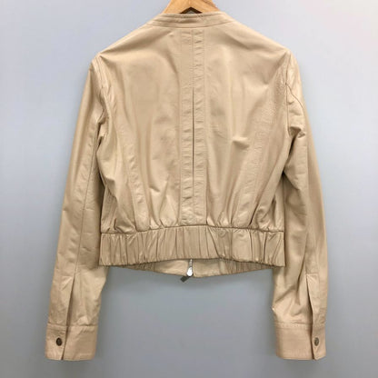 中古◆セリーヌ ノーカラージャケット ラムレザー ベージュ レディース サイズ42 CELINE 【AFB15】