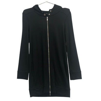 美品◆ナチュラル バイ フォクシー ロング ダブル ジップアップ パーカー ロング 肩パット付 28980 レディース サイズ38 ブラック NATURAL by FOXEY 【AFB3】