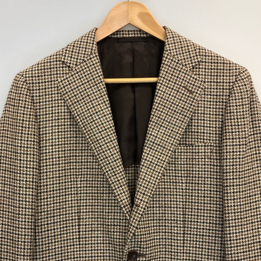 極美品◆トゥモローランド テーラードジャケット PILGRIM  ウール リネン シルク  ハウンドトゥース柄 ブラウン系 メンズ サイズ46 tomorrowland 【AFB12】