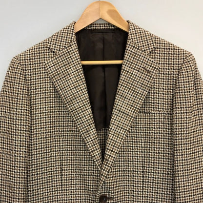 極美品◆トゥモローランド テーラードジャケット PILGRIM  ウール リネン シルク  ハウンドトゥース柄 ブラウン系 メンズ サイズ46 tomorrowland 【AFB12】